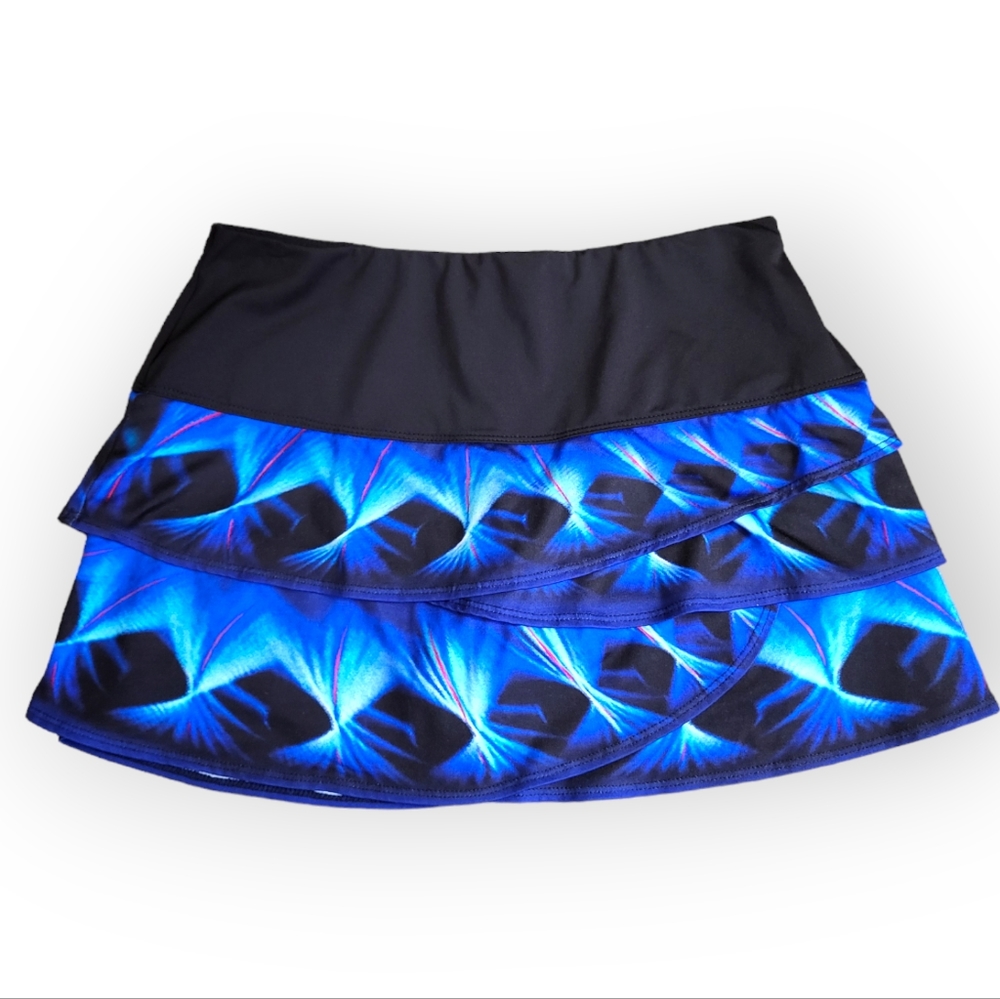 Lucky in Love Black and Bright Blue Tiered Ruffled Tennis Skirt Skort Small